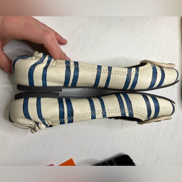 Tory Burch Reva Nautical Stripe Leather Ballet Flat sz 6 - Picture 8 of 9